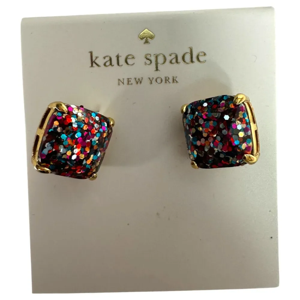 Kate Spade Rise and Shine Glitter Multicolor Gold Stud Earrings NEW in Package